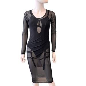 Hauty Women’s Black Intimate Nightwear Lingerie Mesh Two Piece Bodysuit Dress